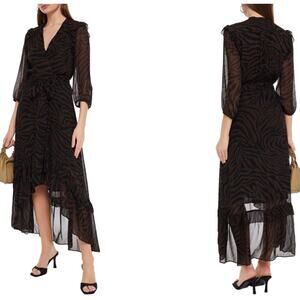 Ba&sh Selena Asymmetric Zebra Print Georgette Wrap Dress